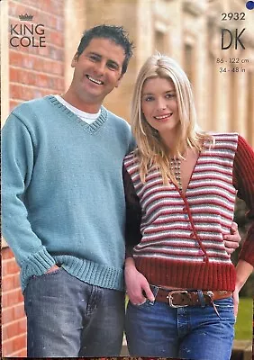 Vintage Knitting Pattern King Cole 2932 DK Ladies/Mens Jumpers   34 - 48   • £2.99