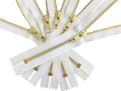 4  To 36  Metal Zippers- YKK #5 Closed Bottom Brass Teeth 5pcs Black Or White • $6.25