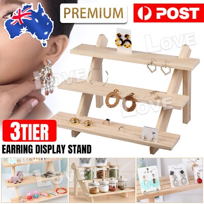 $23.95 • Buy Wooden Earring Display Stand Holder 3 Tiers Necklace Ring Counter Display AU