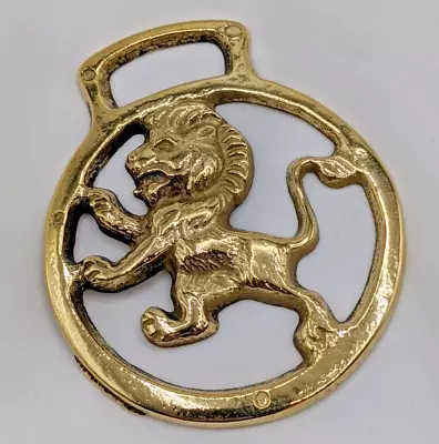 Brass Horse Medallion Vintage English Lion Rampant Rearing Jungle Cat Parade • $13.99