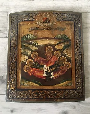 £480 • Buy Rare Antique Religious Christian Hand Painted Icon On Wood