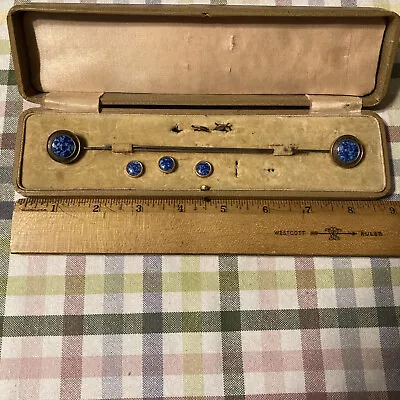 Boxed Guilloche Enamel Antique Unique Hinged Hatpin Button Set • $50