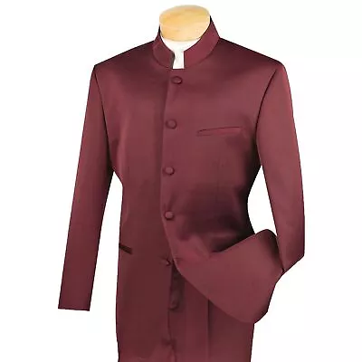 BIG & TALL Men's Burgundy Mandarin Collar 5 Button Classic Fit Tuxedo Suit NWT • $110