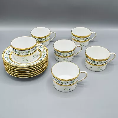 READ Raynaud Ceralene Limoges Morning Glory Spray 6 Flat Cups & 7 Saucers • $180