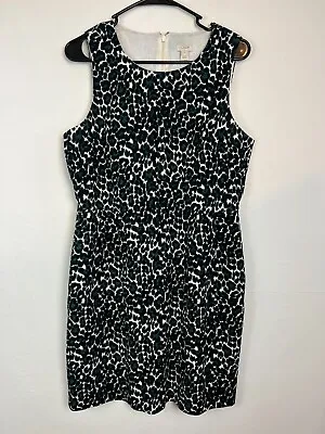 J Crew Leopard Animal Print Sleeveless Sheath Dress Cotton Size 8 Green Black • $12