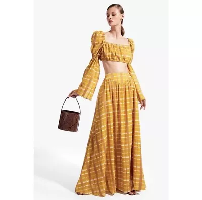 $150 • Buy STAUD ENOKI Yellow Plaid Maxi SKIRT