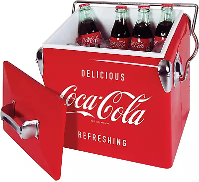 Vintage Beverage Cooler Ice Box Tin Lunch Box 3.5 Gal Red Metal Coke Coca Cola • $195.57