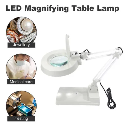 LED Magnifier Lamp 10X Magnifying Glass Desk Table Reading Light W/Base UK • £35.99
