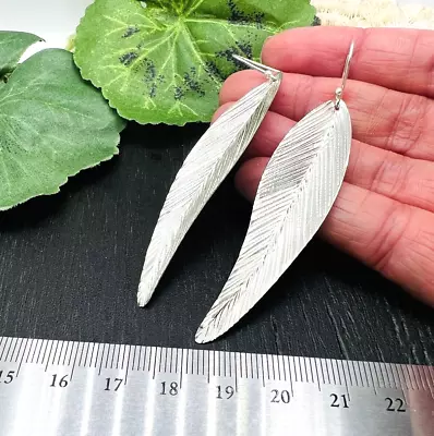 LONG Taxco Mexico Leaves Feathers Earrings 925 Sterling Silver • $38.50