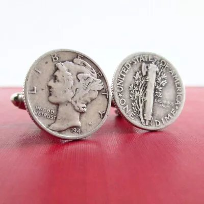 Mercury Dime Coin Cuff Links Repurposed Vintage USA Detailed Coins Front & Back • $22.50