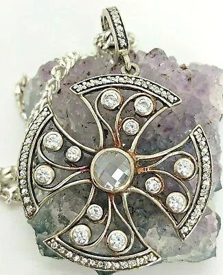 ATI BG Vintage Sterling Silver 6mm Clear Gemstone Maltese Cross Necklace 20  • $84