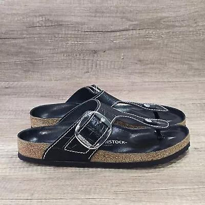 Birkenstock Staud Gizeh Big Buckle Women's Size 11 Black Croc Embossed Sandals • $127.49