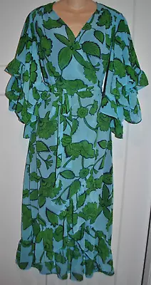 CABI 5815 Blue & Green Floral Derby Wrap Dress Flutter Cami Midi Size XS/S • $59.99