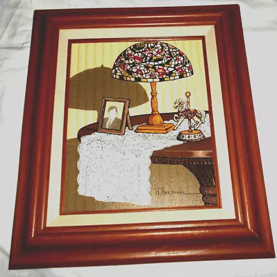 VTG H Hargrove Serigraph On Canvas Tiffany Lamp On Table W/ Carousal Framed • $25
