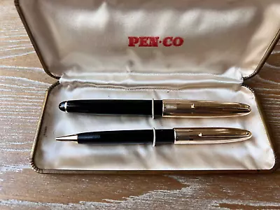 Vintage PENCO 53 Italian Fountain Pen Set 14kt Nib Original Box • $9.95