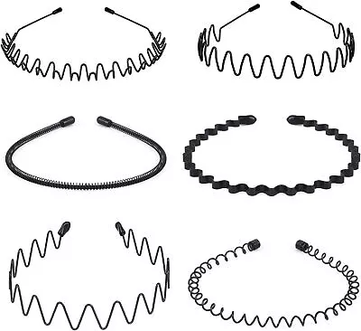 6PCS Black Metal Sports Hairband Headband Wave Alice Style Hair Band Men Women • £5.49