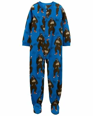 Sz 8-14 Boys One Piece Pajamas Union Suit Blanket Sleeper Footie Gorilla Zipper • $27.45