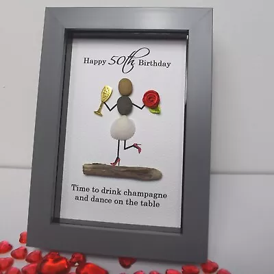 Birthday Gift For Her Friends Pebble Picture Framed Pebble Art 50th 60th 70th • £11.95