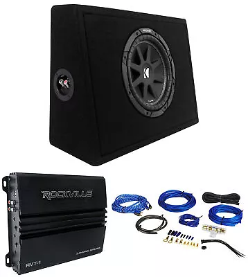 KICKER 43TC104 Comp 10  Subwoofer In Sub Box Enclosure+Amplifier+Amp Wire Kit • $219.94