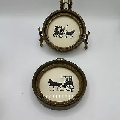 2  Victorian 6  Round Silhouette Horse & Carriage Pictures- Read • $21