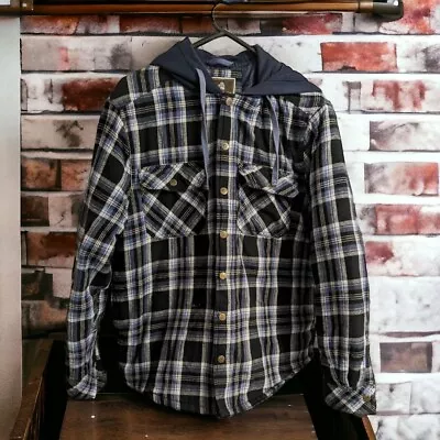 Legendary Outfitters Mens Shirt Jacket Medium Blackwatch Plaid Hoodie Flannel • $15.99