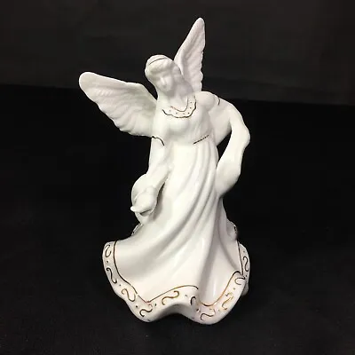 K's Collection Angel Figurine Holding Dove White Gold Trim 6.5  • $4.95