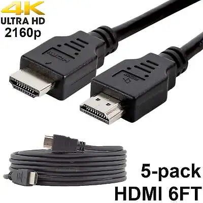 Pack Of 5 Digital High-Speed 1.4 HDMI Cables PVC 2160p Black Cord (6 Feet) • $10.25