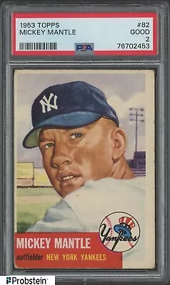 1953 Topps #82 Mickey Mantle New York Yankees HOF PSA 2   ICONIC CARD   • $2125