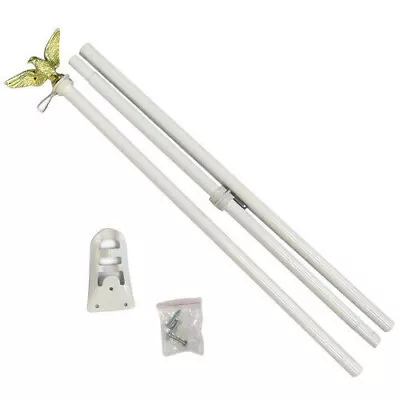 6ft Flag Pole 6' White Outdoor Steel Wall Hanging Flag Pole Eagle Top W/Bracket • $17.44