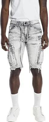 Smoke Rise Men's Frost Grey Belted Cargo Fashion Denim Shorts • $39.99