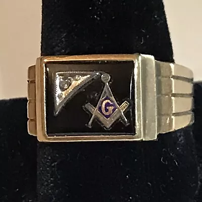 VINTAGE  Art Deco Men's Dason 10K Gold  Onyx MASONIC Diamond Ring • $275