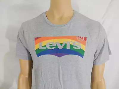 LEVI'S 100% Cotton T - Shirt Adult Large SS Grey W/ Rainbow Pride Logo • $15.97