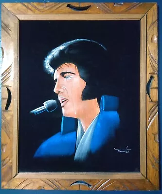 Vintage Crying Elvis Presley Black Velvet Painting - 24  X 20  Wood Frame • $199.99