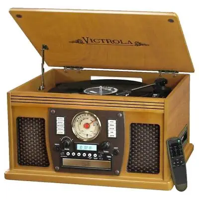 Victrola VTA-600B-OAK 8-in-1 Record Player Multimedia Center The Navigator NEW • $139.99