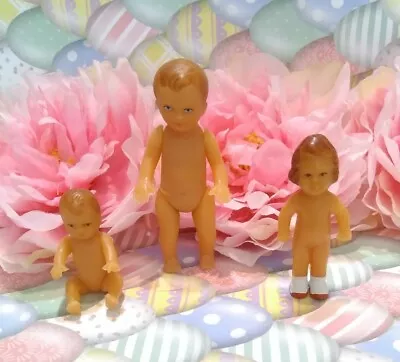 3 Vintage Miniature Rubber Baby Dolls Babies Jointed 2 -2.75  German? • $13.95