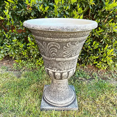 Stone Effect Urn Planter Plastic Round Tall Outdoor Garden Pot Stand Large 55cm • £34.99