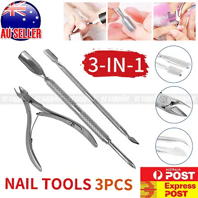 3Pcs Nail Tool Cuticle Nipper Spoon Pusher Cutter Clipper Trimmer Set HOT • $7.86