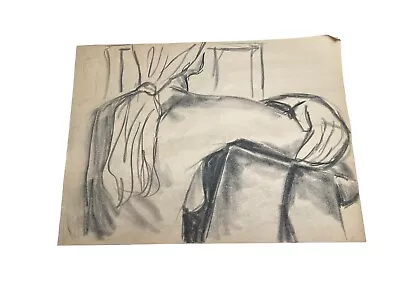 Vtg Charcoal Pastel DRAWING Profile SKETCH Nude PORTRAIT Unframed 1970's (A6) • $39.99