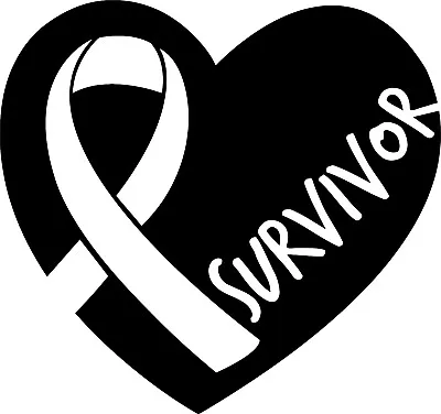 Cancer Survivor Heart Ribbon Vinyl Decal Sticker For Car/Window/Wall • £3.49