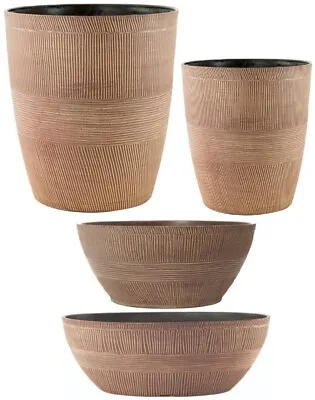 Caramel Wood Small Large Plant Pot Indoor Outdoor Garden Round Plastic Planter • £17.49
