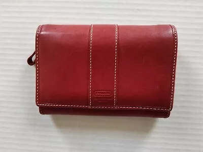 Coach Red Leather Bifold Zip Around Wallet Coin Card Holder Vintage Hamptons • $41.65