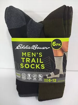 Eddie Bauer Trail Socks Mens 6-12 Moisture Wicking 6 Pairs Arch Support Seamless • $22