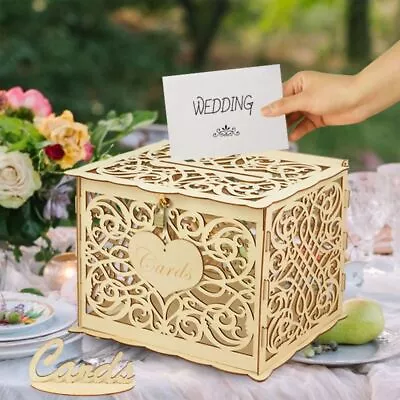 Envelope Sign Cards Wood Box Wooden Wedding Gifts Card Boxes With Lock • $24.99