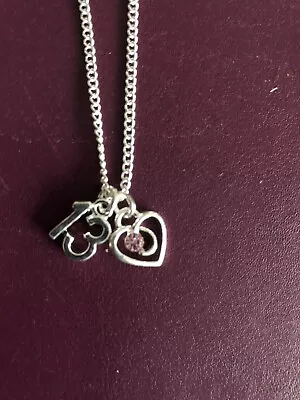 ❤️ 13TH BIRTHDAY PRETTY HEART CHARM NECKLACE THIRTEEN 18  Silver Plated Chain  • £3.99