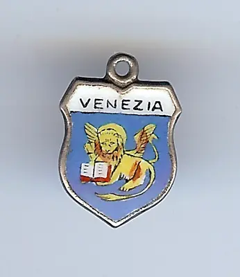 Vintage Reu 800 Silver Enamel Venizia Venice Lion Of Saint Mark Shield Charm • $14