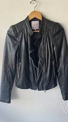 $75.05 • Buy Zara Trf Black Leather Zipper Motorcycle Jacket Size M