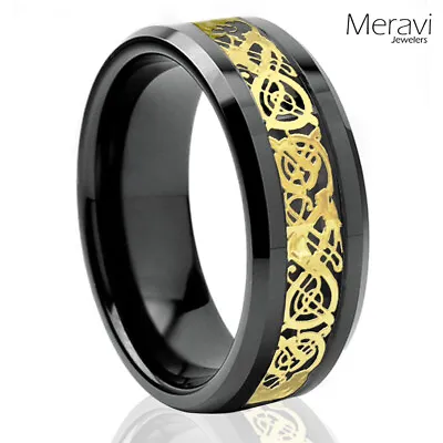 Black Tungsten Carbide Gold Celtic Dragon Ring Mens Jewelry Wedding Band 8mm 6mm • $13.56