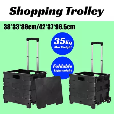 Grocery Basket Foldable Shopping Cart Trolley Wheels Folding Crate Portable • $22.99