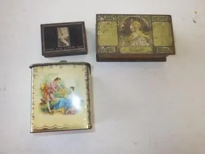 VINTAGE TIN LOT LITHOGRAPH BIRD TEA CASKET + WHITMANS + CUTEX 3pc • $11.99