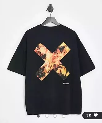 ASOS COLLUSION Unisex T-shirt With Flame Logo Print In Black Size XS • £7